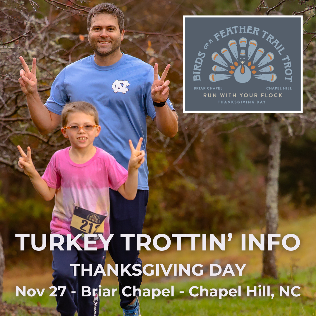 Birds of a Feather race info with a photo of a father and son holding up their fingers in peace signs