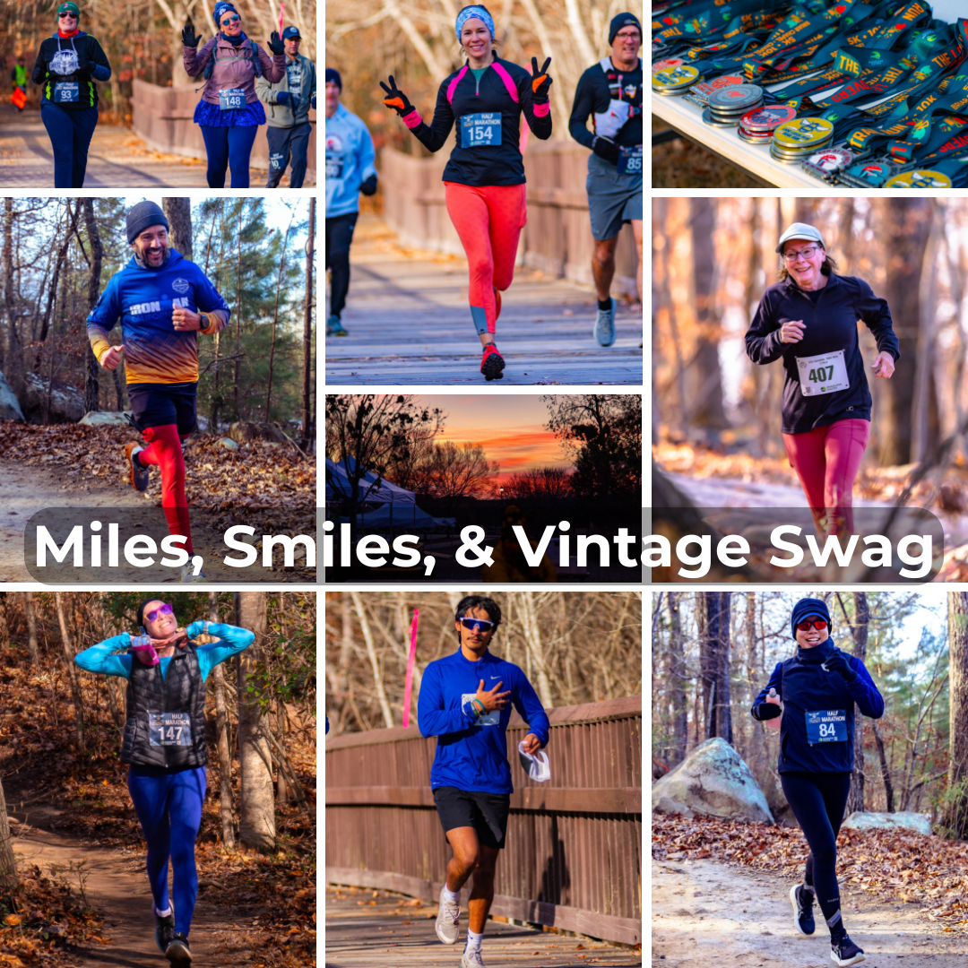 collection of racer photos with the words Miles, Smiles, and Vintage Swag